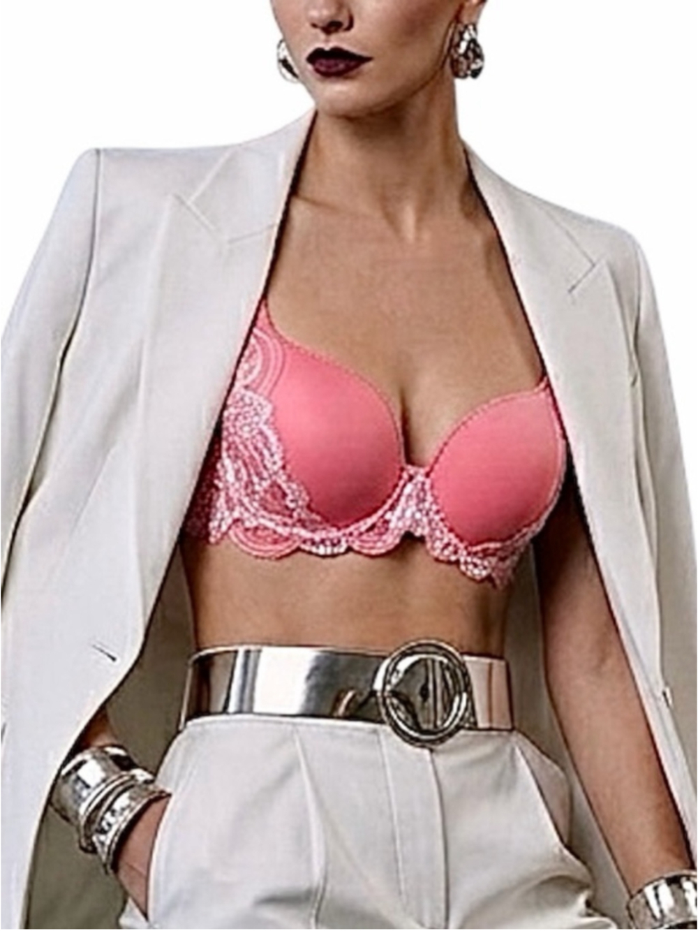 Simone Perele Paris Amour 3D plunge coral pink underwire spacer t shirt bra 34 C